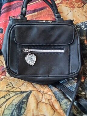#1600 Black Women's Top-Handle Crossbody Bag with Heart Charm